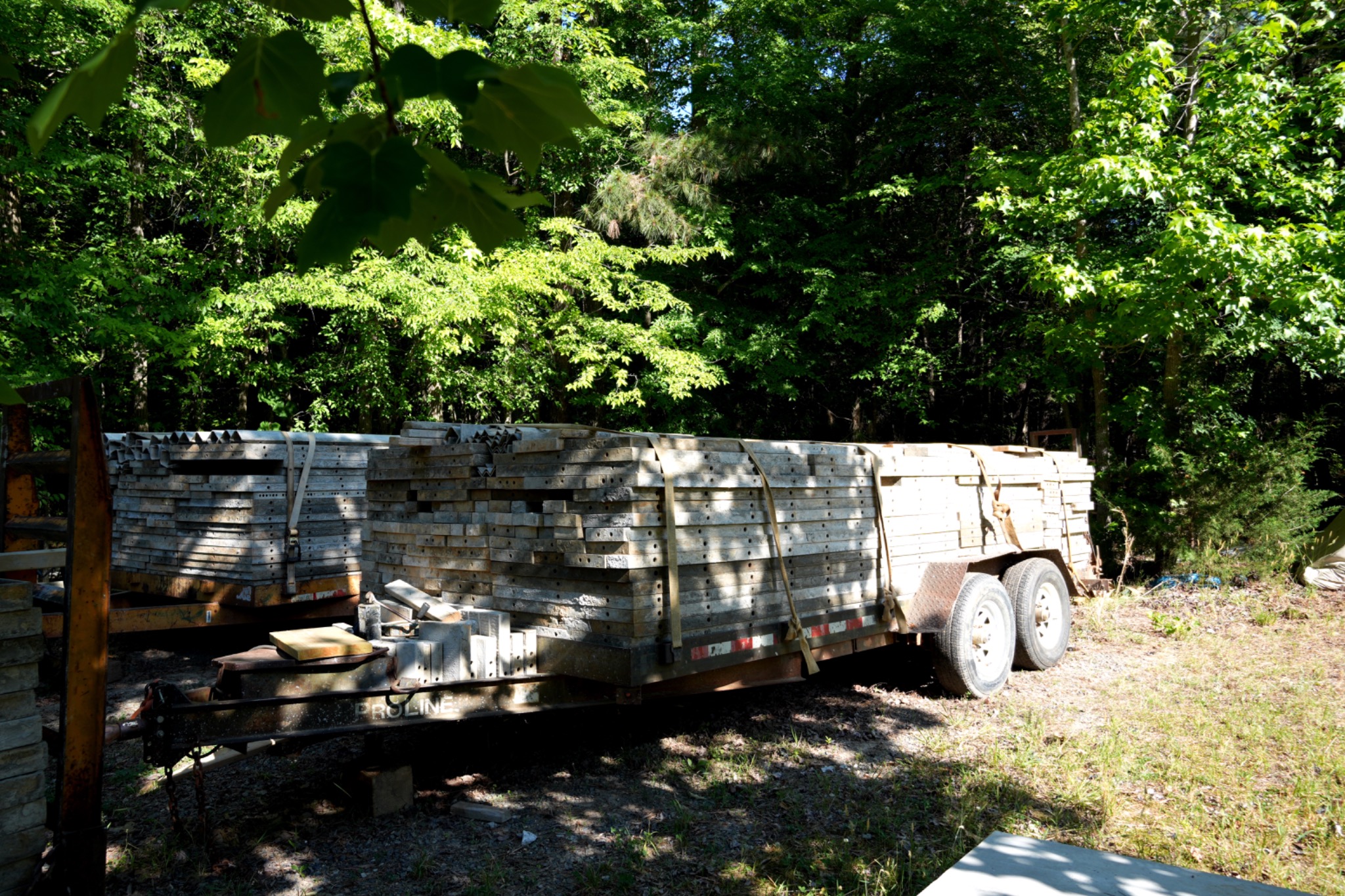Concrete foundation forms on trailer