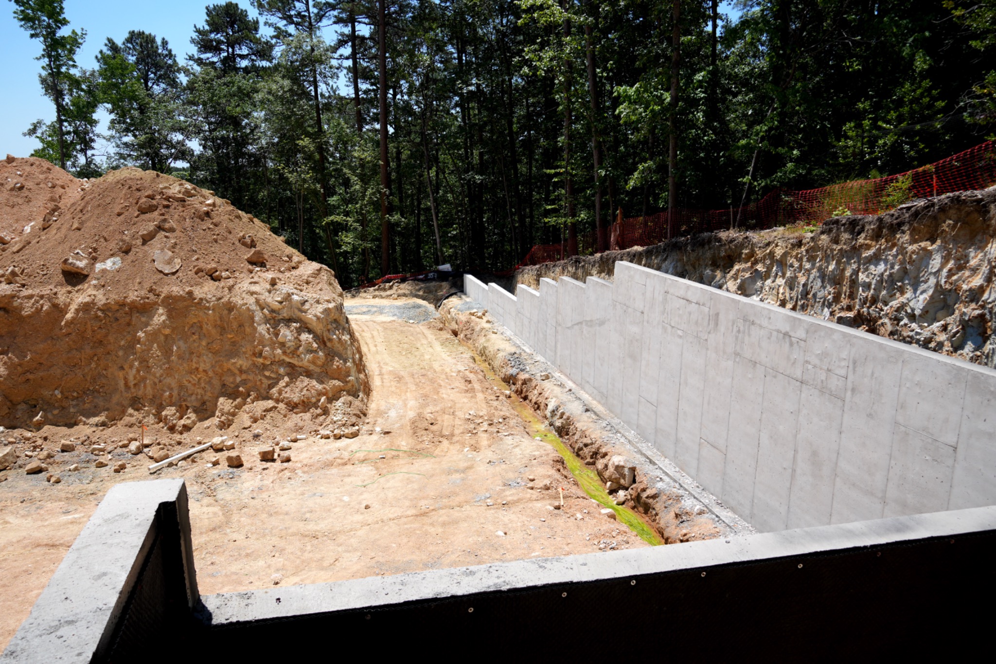 Long concrete foundation wall